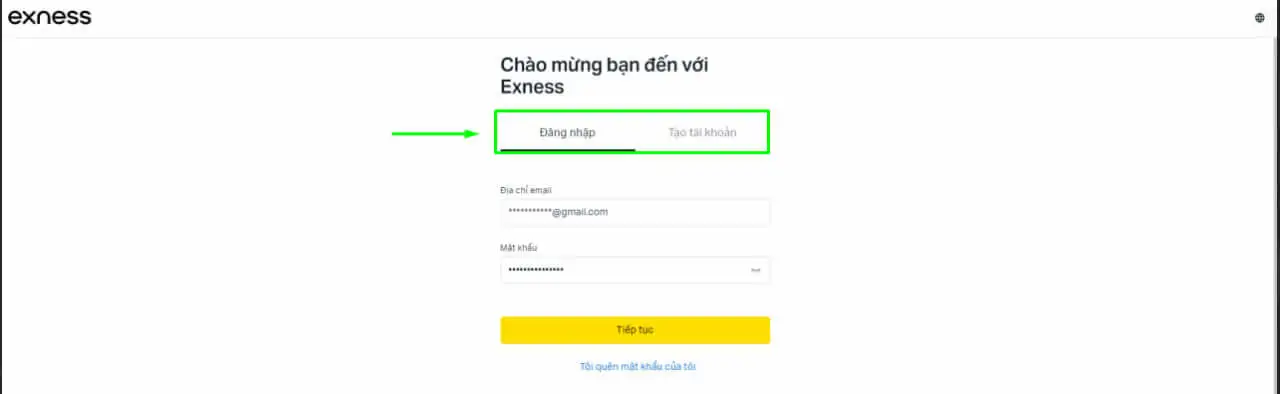 Hướng dẫn xác minh Exness, bước 1 - đăng nhập và biểu mẫu đăng ký