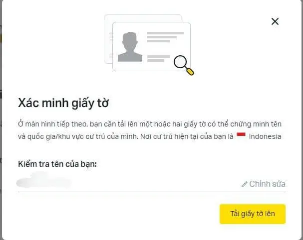 Xác minh Exness - tab để tải tài liệu lên cho việc xác minh